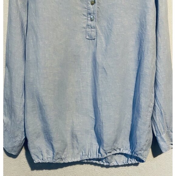 Joie Top Womens Medium Blue Linen Popover Elastic Waist Roll Tab Sleeve Beachy - Picture 2 of 7